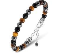 RTZN® Triple Protection Bracelet for Men - Premium Artisan Handcrafted Tigers Eye, Black Obsidian & Hematite Bracelet for Men & Women - 6MM Beaded Spiritual Bracelets - Adjustable 6.5"-8.5" (Chain Fit