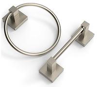 Ruacq Brushed Nickel Toilet Paper Holder Towel Ring Bathroom Accessories Hardware Set Double Post Pivoting Toilet Roll Holder Square Stainless Steel and Zinc Alloy Modern Wall Mounted 2 Pieces