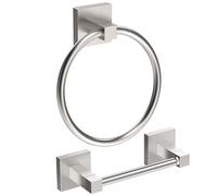 Ruacq Brushed Nickel Toilet Paper Holder Towel Ring Bathroom Accessories Hardware Set Double Post Pivoting Toilet Roll Holder Square Stainless Steel and Zinc Alloy Modern Wall Mounted 2 Pieces