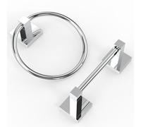 Ruacq Chrome Toilet Paper Holder Towel Ring Bathroom Accessories Hardware Set Double Post Pivoting Toilet Roll Holder Square Stainless Steel and Zinc Alloy Modern Wall Mounted 2 Pieces