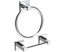 Ruacq Chrome Toilet Paper Holder Towel Ring Bathroom Accessories Hardware Set Double Post Pivoting Toilet Roll Holder Square Stainless Steel and Zinc Alloy Modern Wall Mounted 2 Pieces