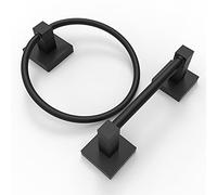 Ruacq Matte Black Toilet Paper Holder Towel Ring Bathroom Accessories Hardware Set Double Post Pivoting Toilet Roll Holder Square Stainless Steel and Zinc Alloy Modern Wall Mounted 2 Pieces