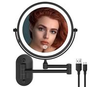 Ruacq Rechargeable Makeup Mirror Matte Black Double Sided Vanity Mirror with Lights Round 1x/10x Magnification 8 Inch Led Magnifying Mirror Stainless Steel and Zinc Alloy Modern Wall Mounted