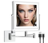 Ruacq Rechargeable Wall Mounted Makeup Mirror with Lights, Double Sided 1X/7X Magnifying Vanity Mirror with 3 Color Lighting, Touch Screen Dimmable, 360° Rotation Extension Foldable Arm(Chrome)