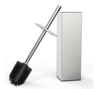 RUACQ Stainless Steel Toilet Brush and Holder Set, Square, Brushed Nickel | SUS304 Handle, Removable Inner Bowl, Toilet Cleaner Brush with Durable Scrubbing Bristles, Splash-Proof, for Bathroom RV