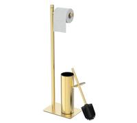 RUACQ Toilet Paper Holder Stand with Toilet Brush and Holder Set, 304 Stainless Steel Bathroom Toilet Tissue Paper Roll Holder Free Standing, Weighted Base, Heavy Duty (Brushed Gold)