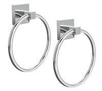 RUACQ Towel Ring for Bathroom 2pcs,Square Base Hand Towel Holder Hangers Wall Mount,Heavy Duty,Stainless Steel(Chrome)