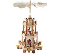 RUAIGRD 18" Wooden Christmas Pyramid with Candle Holders - 3 Tier - Hand Painted Nativity Scene Figurines (Wood Natural Colour)