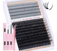 Ruairie Fluffy Cluster Lashes Kit 10-20MM Lash Spikies Extension Individual Kit D Curl Spiky Manga Lash Clusters Eyelash Extension Kit 360pcs 80D Volume Eyelash Clusters with Bond and Seal, Tweezers