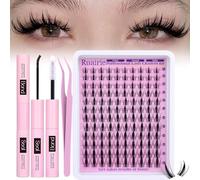 Ruairie Individual Eyelashes Manga Cluster Lashes Kit Anime Lash Clusters Eyelash Extensions Kit 8-18MM Natural CD Curly Individual Lashes Extension Kit 120pcs Wispy Eyelash Clusters Invisible Band