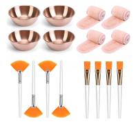 Ruaizel 16 Pcs Esthetician Facial Tools Set, Including 4 Facial Bowl, 4 Fan Brushes, 4 Flat-surface Mask Brush, 4 Hairband, Facial Kit for Women Home Beauty Salon