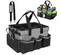 Ruaizel Cleaning Caddy Bag Wearable, Large Cleaning Supplies Organizer, Multi Compartment Cleaning Tote Bag with Removable Dividers for Home, Car, Garden (grey)