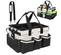 Ruaizel Cleaning Caddy Bag with Handle, Multi Pocket Cleaning Tool Organizer, 40 * 23.5 * 27.5 cm Oxford Cloth, with Adjustable Shoulder Strap, for Home, Car, Garden, White
