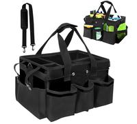 Ruaizel Cleaning Caddy Organizer, Multi Compartment Cleaning Tote Bag, Multiple Pockets Cleaning Caddy Bag, with Removable Dividers, Adjustable Shoulder Strap for Home, Car, Garden (black)