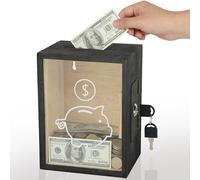 Ruaizel Money Bank Box Container, Large Money Saving Jar, Clear Money Saving Box with Key for Adults Kids, Black