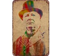 RUAJIL Winston Churchill Watercolor Portrait Retro Funny Metal Sign Sheet Signs Tin Sign,Outdoor Home Wall Decoration Celebrity poster,Size:8x12inch