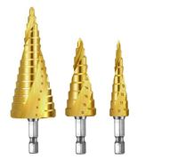 RUAJOGYNVM 3Pcs HSS Spiral Groove Step Drill Bit 4-12 4-20 4-32 Power Tool Step Drill Bits Set Metal Multi-Hole Taper Drill(B) RUAJOGYNVM