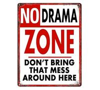 RUAJOGYNVM Funny No Drama Zone Sign Vintage Tin Sign Retro Humor Wall Decor for Garage Workshop Man Cave 8 X 12 in