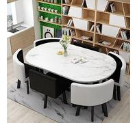 RUANLOV 7-Piece Contemporary Style Kitchen Table Set,Dining Table Set for 6, Kitchen Table and Chairs for 6, Oval Dining Room Table Set for Small Space, Apartment (A 90x150cm)