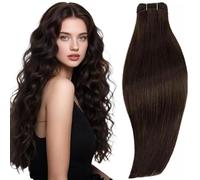 RUANTURE 24 Inch Invisible Sew in Hair Extensions Human Hair Dark Brown 100g/pack Full Head Weft Hair Extensions Real Human Hair Dark Brown Colour #2