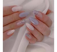 Ruarby 24pcs Almond Press On Nails Glossy Acrylic False Nails with Sparkling Finish Artificial Nails for Girls and Women