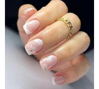 Ruarby 24pcs Press on Nails Spring French Styles Floral Short Square False Nails for Elegant Fingertips with Glossy Finish