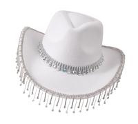 Ruarby Bride Panama Hat Crystal Panama For Bachelorette Party Cocktail Parties Vacation Tassels Crystal For Comedian Rhinestones Cowboy Rhinestones Cowboy Hats For Women