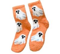 Ruarby Cartoon Pumpkin Ghostly Coral Fleece Socks For Women Stretchy Soft Slipper Socks For Halloween Celebration And Daily Use Stylish Female Hosiery