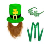 Ruarby Green Hat And Beard Set For Irish Festival Enthusiasts Colorful Clovers Glasses And Belt Holidays Celebration Supplies Leprechaun Hat And Beard