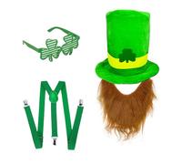 Ruarby Green Hat And Beard Set For Irish Festival Enthusiasts Colorful Clovers Glasses And Belt Holidays Celebration Supplies Leprechaun Hat And Beard
