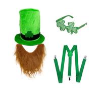 Ruarby Green Hat And Beard Set For Irish Festival Enthusiasts Colorful Clovers Glasses And Belt Holidays Celebration Supplies Leprechaun Hat And Beard
