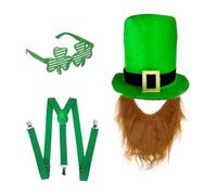 Ruarby Green Hat And Beard Set For Irish Festival Enthusiasts Colorful Clovers Glasses And Belt Holidays Celebration Supplies Leprechaun Hat And Beard