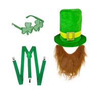 Ruarby Green Hat And Beard Set For Irish Festival Enthusiasts Colorful Clovers Glasses And Belt Holidays Celebration Supplies Leprechaun Hat And Beard