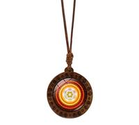 Ruarby Hexagram Wood Amulet Necklace With Intricate Sri Yantra Pattern Adjustable Length Clavicle Chain Unisex Neckchain Hexagram Necklace