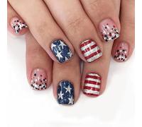 Ruarby Independence Day Short Square False Nails Glossy Star Designs 24Pcs Press on Nails Manicure Decors for Women and Girls