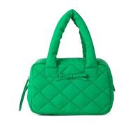 Ruarby Modern Quilted Plaids Pattern Nylon Small Handbag With Feminines Bows Detail For Ladies Zippered Purse Padding Bows Quilting