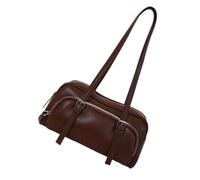 Ruarby Top Zipper Bowling Shoulder Bag with Front Pocket, Faux Leather Purse Underarm Purse for Commute Carry and Casual