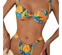 Ruarby Women Two Pieces Bathing Suit Backless Swimming Female High Cut Swimsuits Flower Print Swimwear Two Pieces Split Bathing For Women Flower Print Swimwears High Cut Swimsuit