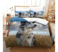 RUASVENNS Australian Shepherd 3D Print Comforter Covers Duvet Cover for Teens And Adults Quilt Cover with Zipper Closure with Pillow Cases Bedding Set Soft Microfiber 3 Pieces Double（200x200cm）
