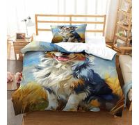 RUASVENNS AUSTRALIAN SHEPHERD Comforter Covers 3D Print Duvet Cover for Boys Girls Quilt Cover Bedding Set with Zipper Closure with Pillow Cases Soft Microfiber 2 Pieces Single（135x200cm）