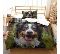 RUASVENNS Australian Shepherd Comforter Covers 3D Print Duvet Cover for Boys Girls Quilt Cover Bedding Set with Zipper Closure with Pillow Cases Soft Microfiber 2 Pieces Single（135x200cm）