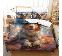RUASVENNS Australian Shepherd Dog 3D Print Quilt Cover for Boys Girls Comforter Covers Duvet Cover with Zipper Closure Bedding Set with Pillow Cases Soft Microfiber 3 Pieces Double（200x200cm）