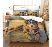 RUASVENNS AUSTRALIAN SHEPHERD Quilt Cover 3D Print for Boys Girls Comforter Covers Duvet Cover with Pillow Cases with Zipper Closure Bedding Set Soft Microfiber 3 Pieces Single（140x200cm）