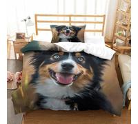 RUASVENNS Australian Shepherd Quilt Cover Comforter Covers Duvet Cover for Teens And Adults 3D Print with Pillow Cases Bedding Set with Zipper Closure Soft Microfiber 2 Pieces Single（135x200cm）