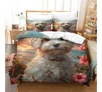 RUASVENNS Bichon Frise Quilt Cover Duvet Cover for Teens And Adults 3D Print Comforter Covers with Pillow Cases Soft Microfiber with Zipper Closure Bedding Set 3 Pieces Double（200x200cm）