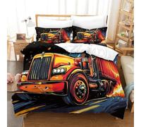 RUASVENNS Big Truck 3D Print Duvet Cover Comforter Covers Quilt Cover for Teens And Adults Bedding Set Soft Microfiber with Pillow Cases with Zipper Closure 3 Pieces Single（140x200cm）