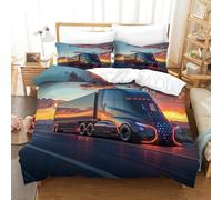 RUASVENNS Big Truck for Boys Girls Duvet Cover Quilt Cover 3D Print Comforter Covers with Pillow Cases Bedding Set Soft Microfiber with Zipper Closure 3 Pieces Single（140x200cm）