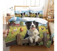 RUASVENNS Border Collie Comforter Covers Duvet Cover Quilt Cover for Teens And Adults 3D Print Soft Microfiber Bedding Set with Zipper Closure with Pillow Cases 3 Pieces Double(200x200cm)