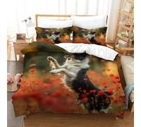 RUASVENNS Border Collie Duvet Cover 3D Printed Comforter Covers for Boys Girls Quilt Cover with Zipper Closure Soft Microfiber Bedding Set with Pillow Cases 3 Pieces Double(200x200cm)