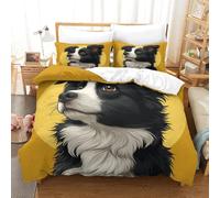 RUASVENNS Border Collie Quilt Cover Duvet Cover Comforter Covers 3D Printed for Boys Girls Bedding Set with Pillow Cases Soft Microfiber with Zipper Closure 3 Pieces Single(140x200cm)
